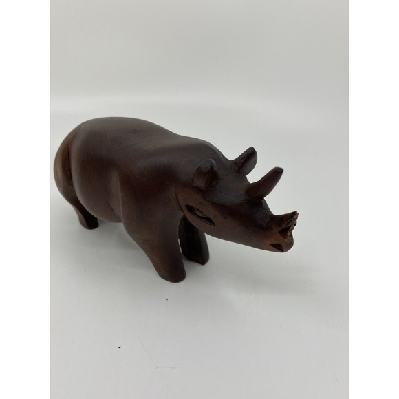 3 Wood Carved African Animals Primitive Unique Warthog Rhino Water Buffalo - Picture 6 of 12